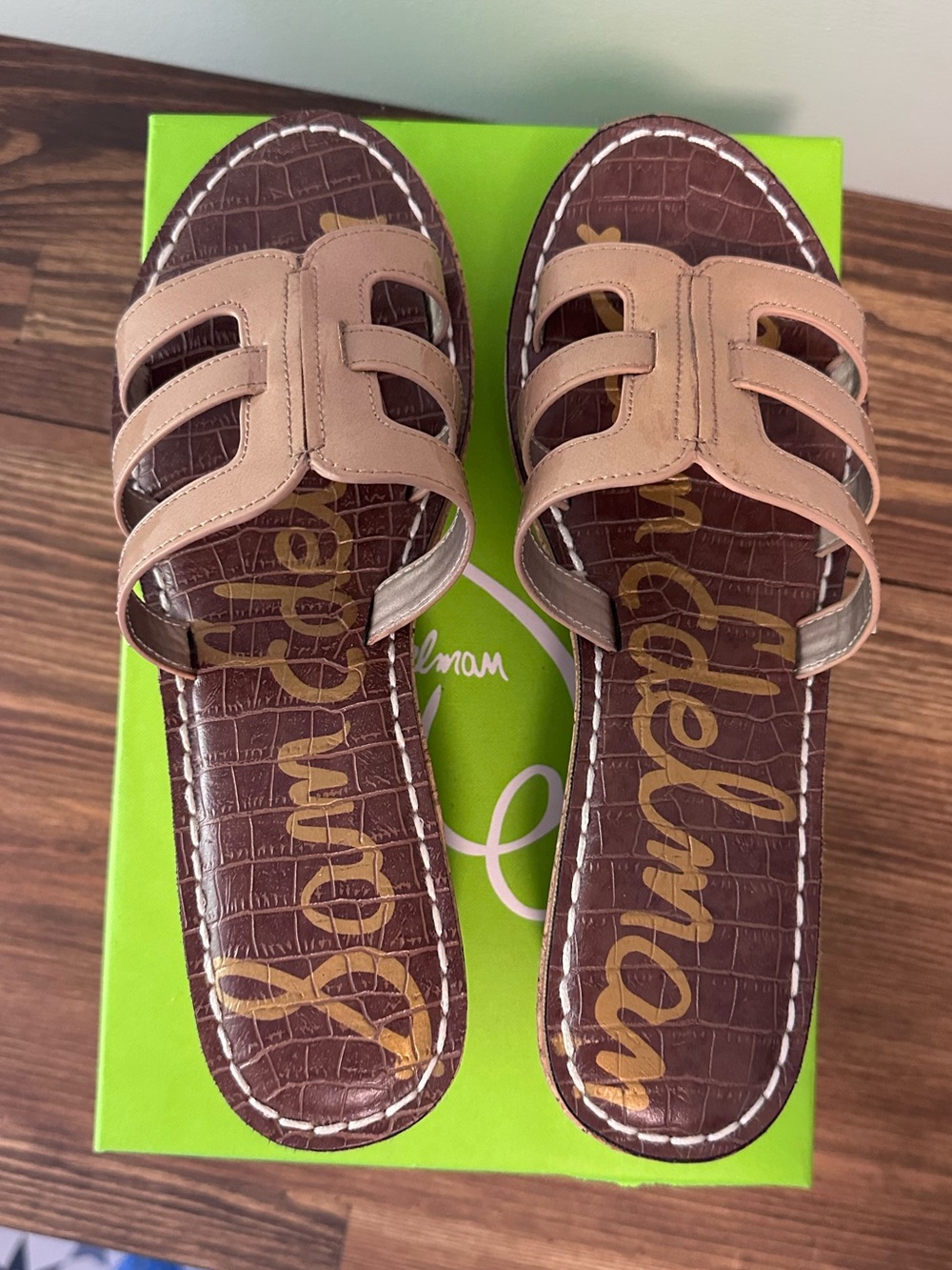 Sam Edelman Rolita Almond Patent Double-Strap Wedge Sandals ~ Size 9 ~ Like New!